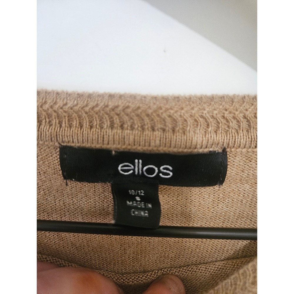 Ellos Women Tan Camel Crew Neck Sweater Button Cuff Detail Size S 10/12 56-1266- - Picture 2 of 6